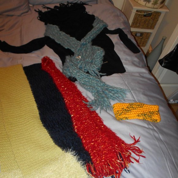 Scarf Knit Red Darker Gold Accents - Picture 8 of 8